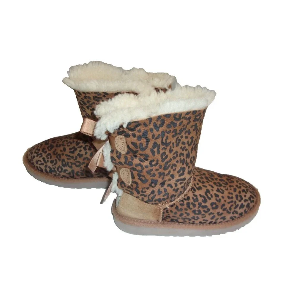 UGG Bailey Bow Boots 1005879T Sz. 12 Toddler Animal Print Suede Shearling